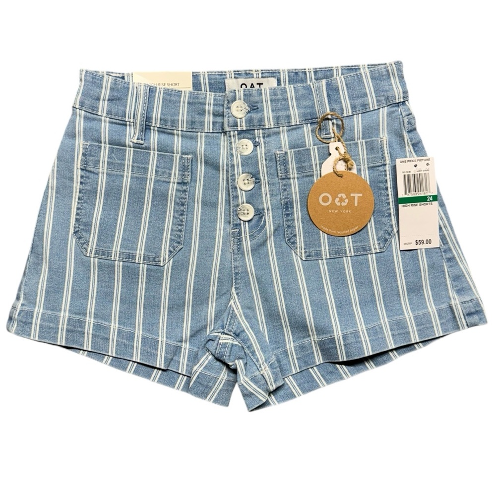 OAT New York Jean Shorts NWT Sz 24 Nautical High Rise Button Fly Blue Summer
